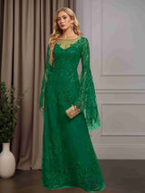 A-Line/Princess Scoop Neck Long Sleeves Floor-Length Mother of the Bride Dresses with Sequins & Lace Appliques
