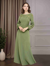 A-Line/Princess Scoop Neck Long Sleeves Floor-Length Mother of the Bride Dresses with Cut-Out Detail