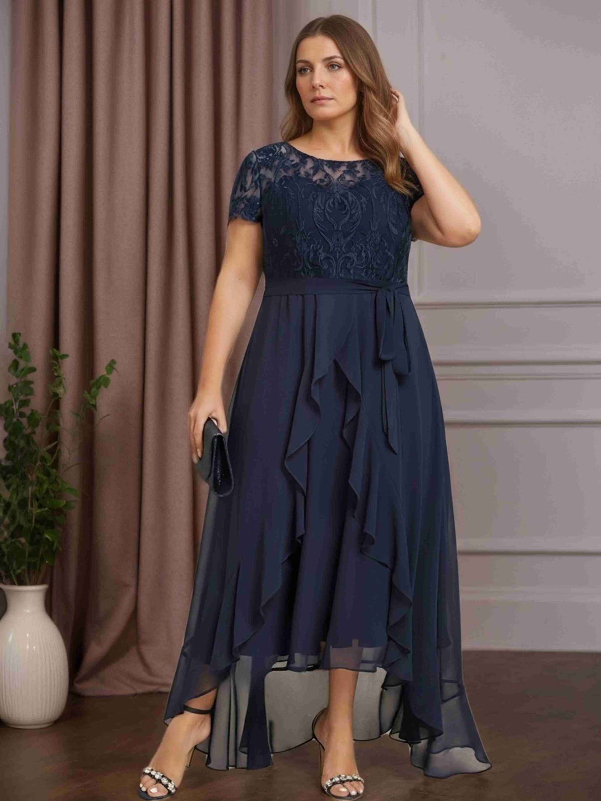 A-Line/Princess Scoop Neck Short Sleeves Asymmetrical Plus Size Mother mollyevers.com A-Line/Princess Scoop Neck Short Sleeves Asymmetrical Plus Size Mother mollyevers.com
