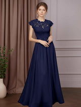 A-Line/Princess Scoop Neck Short Sleeves Floor-Length Mother of the Bride Dresses with Lace Appliques