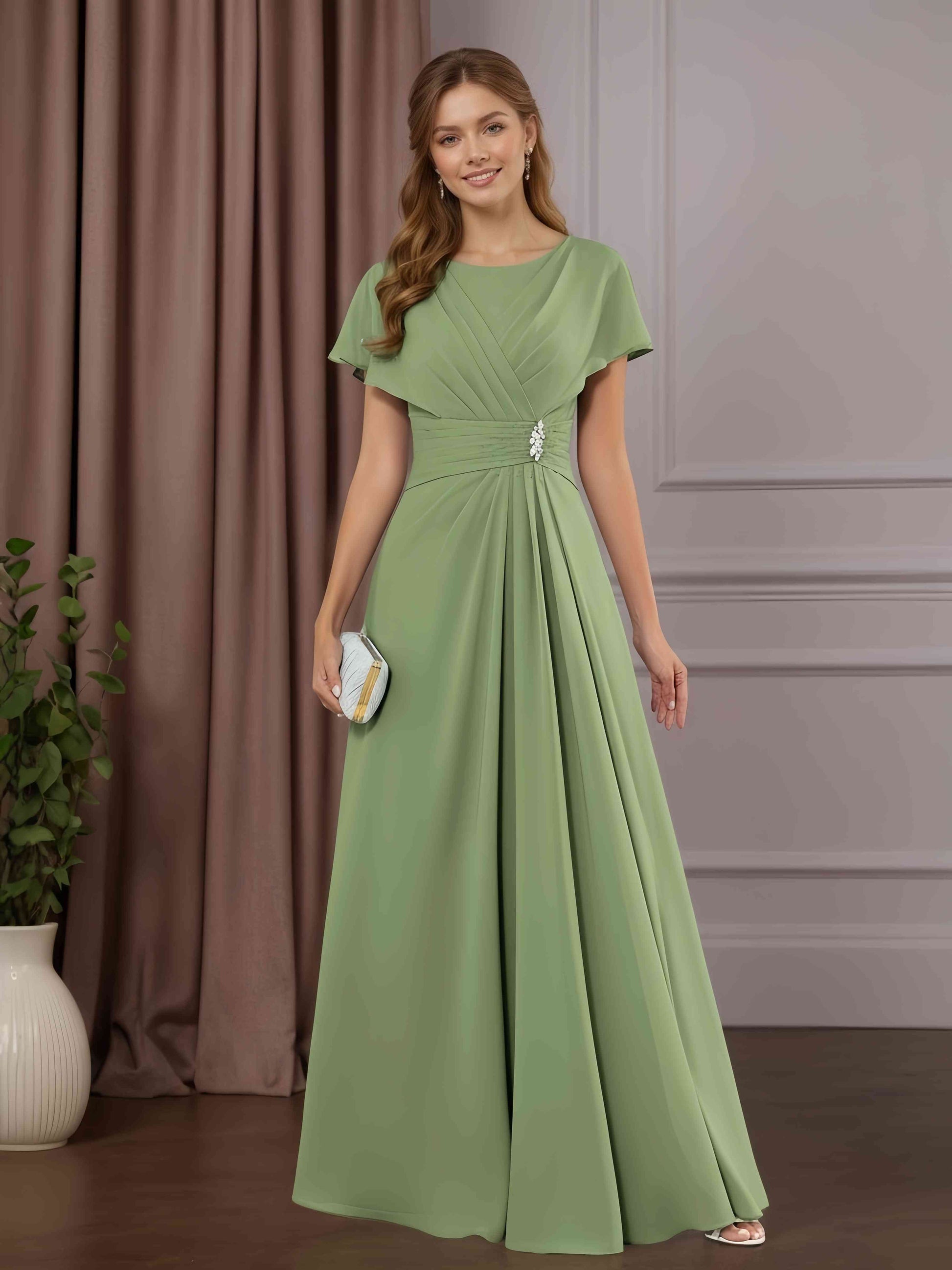 A-Line/Princess Scoop Neck Short Sleeves Floor-Length Mother of the Br mollyevers.com A-Line/Princess Scoop Neck Short Sleeves Floor-Length Mother of the Br mollyevers.com