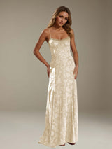 Free Shipping A-Line/Princess Spaghetti Strap Sleeveless Backless Floor-Length Floral Lace Bridesmaid Dresses