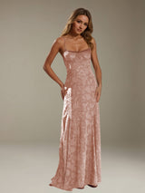 Free Shipping A-Line/Princess Spaghetti Strap Sleeveless Backless Floor-Length Floral Lace Bridesmaid Dresses