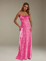 Free Shipping A-Line/Princess Spaghetti Strap Sleeveless Backless Floor-Length Floral Lace Bridesmaid Dresses