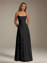 Free Shipping A-Line/Princess Spaghetti Strap Sleeveless Floor-Length Floral Lace Long Bridesmaid Dresses