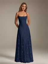 Free Shipping A-Line/Princess Spaghetti Strap Sleeveless Floor-Length Floral Lace Long Bridesmaid Dresses