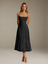 Free Shipping A-Line/Princess Spaghetti Strap Sleeveless Tea-Length Floral Lace Bridesmaid Dresses