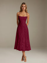 Free Shipping A-Line/Princess Spaghetti Strap Sleeveless Tea-Length Floral Lace Bridesmaid Dresses