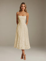 Free Shipping A-Line/Princess Spaghetti Strap Sleeveless Tea-Length Floral Lace Bridesmaid Dresses