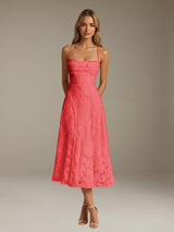 Free Shipping A-Line/Princess Spaghetti Strap Sleeveless Tea-Length Floral Lace Bridesmaid Dresses