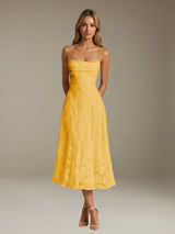Free Shipping A-Line/Princess Spaghetti Strap Sleeveless Tea-Length Floral Lace Bridesmaid Dresses