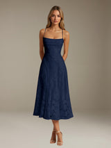 Free Shipping A-Line/Princess Spaghetti Strap Sleeveless Tea-Length Floral Lace Bridesmaid Dresses