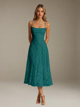 Free Shipping A-Line/Princess Spaghetti Strap Sleeveless Tea-Length Floral Lace Bridesmaid Dresses