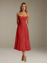 Free Shipping A-Line/Princess Spaghetti Strap Sleeveless Tea-Length Floral Lace Bridesmaid Dresses