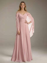 A-Line/Princess Spaghetti Straps V-Neck Floor-Length Long Bridesmaid Dresses with Ruched
