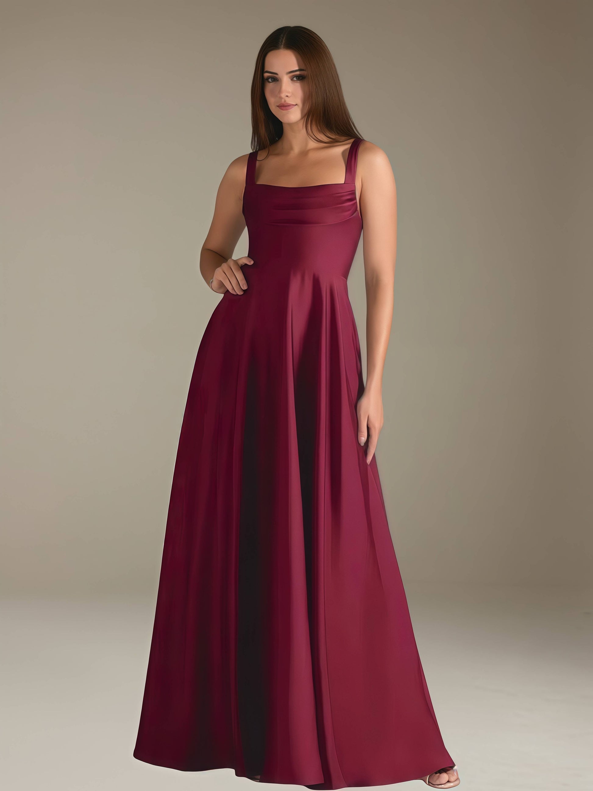 A-Line/Princess Square Neck Sleeveless Floor-Length Bridesmaid Dresses mollyevers.com A-Line/Princess Square Neck Sleeveless Floor-Length Bridesmaid Dresses mollyevers.com