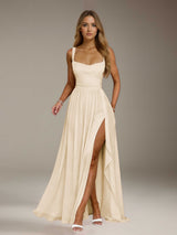 Free Shipping A-Line/Princess Square Neck Sleeveless Floor-Length Bridesmaid Dresses with Split Side & Ruffles