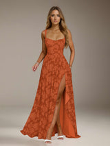 Free Shipping A-Line/Princess Square Neck Sleeveless Floor-Length Floral Lace Bridesmaid Dresses with Split Side & Ruffles