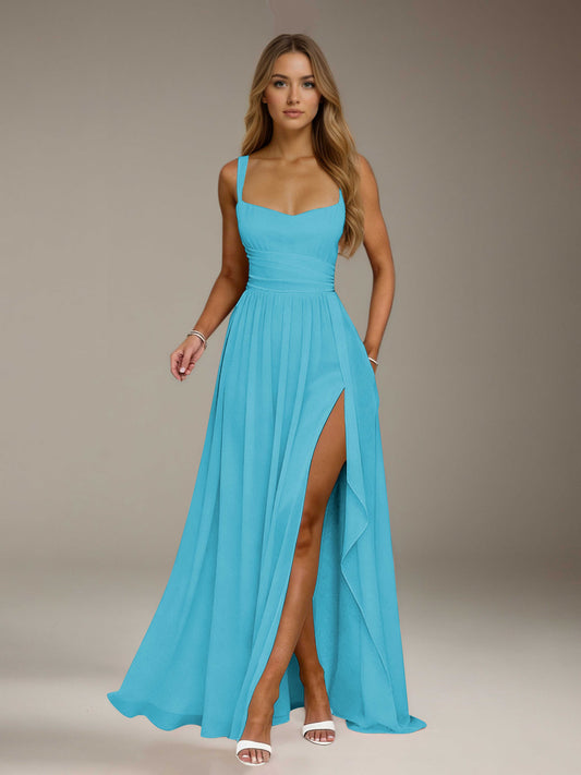 pool bridesmaid dresses Pool Bridesmaid Dress Flowy One Shoulder Long Sleeves Floor Length Chiffon Bridesmaid Dresses