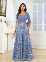 A-Line/Princess Sweetheart Neck Cap Sleeves Floor-Length Mother of the Bride Dresses with Sequins & Ruched