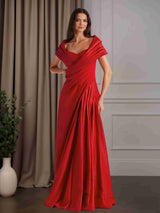 A-Line/Princess Sweetheart Neckline Short Sleeves Floor-Length Mother of the Bride Dresses with Pleats