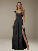 Free Shipping A-Line/Princess Sweetheart Neckline Sleeveless Floor-Length Floral Lace Long Bridesmaid Dresses