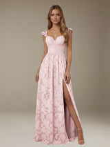 Free Shipping A-Line/Princess Sweetheart Neckline Sleeveless Floor-Length Floral Lace Long Bridesmaid Dresses