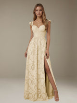 Free Shipping A-Line/Princess Sweetheart Neckline Sleeveless Floor-Length Floral Lace Long Bridesmaid Dresses