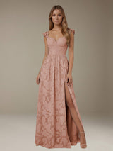 Free Shipping A-Line/Princess Sweetheart Neckline Sleeveless Floor-Length Floral Lace Long Bridesmaid Dresses