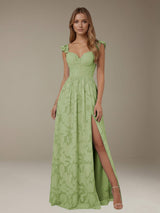 Free Shipping A-Line/Princess Sweetheart Neckline Sleeveless Floor-Length Floral Lace Long Bridesmaid Dresses