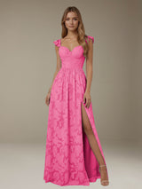 Free Shipping A-Line/Princess Sweetheart Neckline Sleeveless Floor-Length Floral Lace Long Bridesmaid Dresses