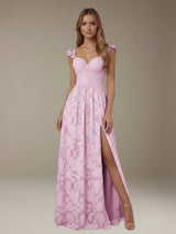 Free Shipping A-Line/Princess Sweetheart Neckline Sleeveless Floor-Length Floral Lace Long Bridesmaid Dresses