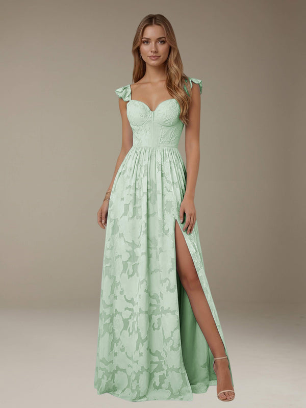 Mint Green Free Shipping A-Line/Princess Sweetheart Neckline Sleeveless Floor-Length Floral Lace Long Bridesmaid Dresses