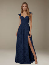 Free Shipping A-Line/Princess Sweetheart Neckline Sleeveless Floor-Length Floral Lace Long Bridesmaid Dresses