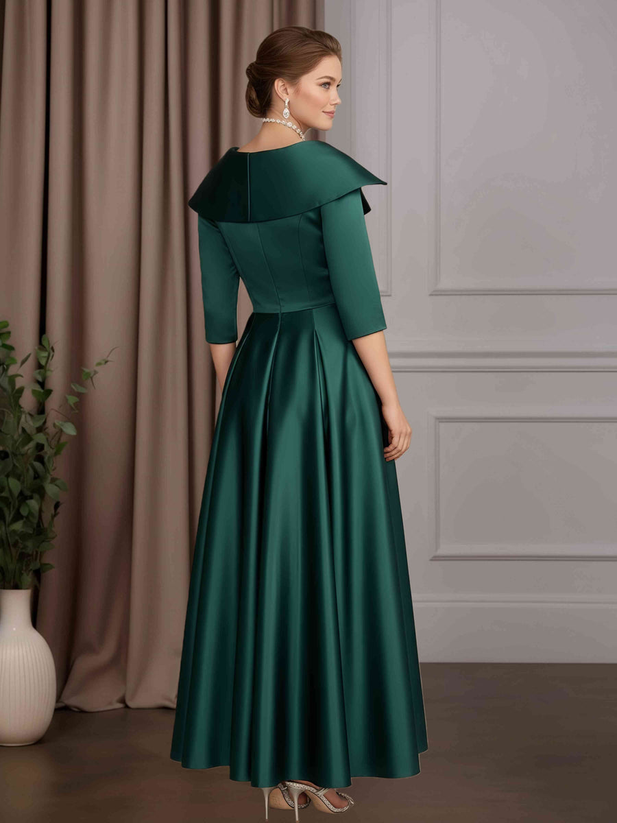 As Picture A-Line/Princess V-Neck 3/4 Length Sleeves Ankle-Length Satin Mother of the Bride Dresses with Lace Appliques
