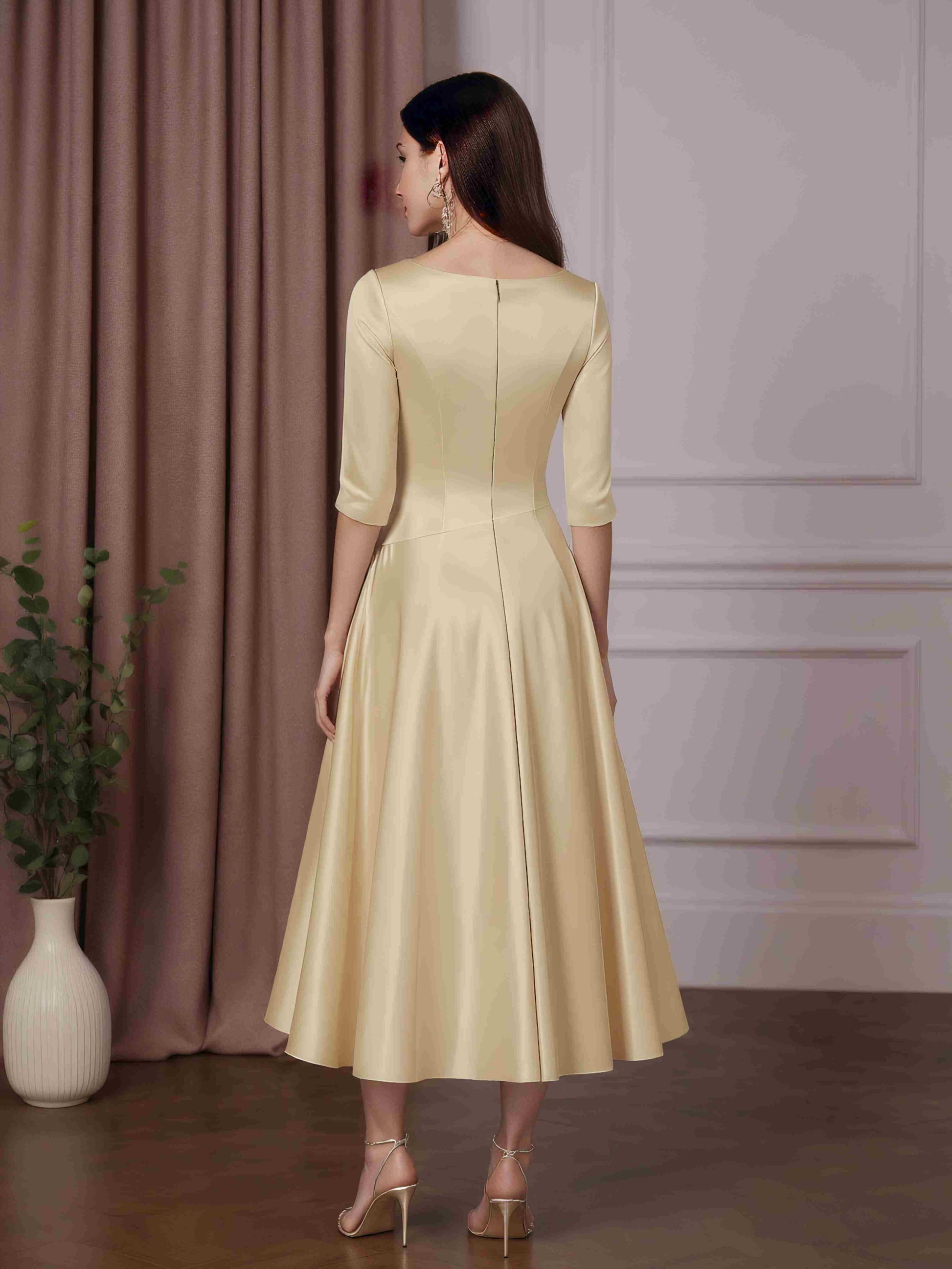 A-Line/Princess V-Neck 3/4 Length Sleeves Tea-Length Mother of the Bri   mollyevers.com