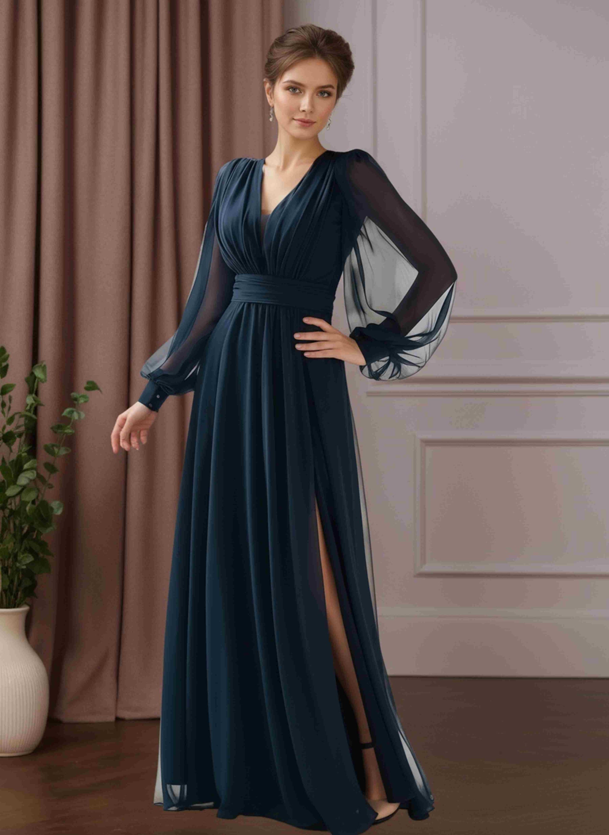 A-Line/Princess V-Neck Long Sleeves Floor-Length Mother of the Bride D mollyevers.com A-Line/Princess V-Neck Long Sleeves Floor-Length Mother of the Bride D mollyevers.com
