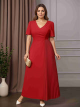 A-Line/Princess V-Neck Short Sleeves Ankle-Length Plus Size Mother of the Bride Dresses with Ruffles