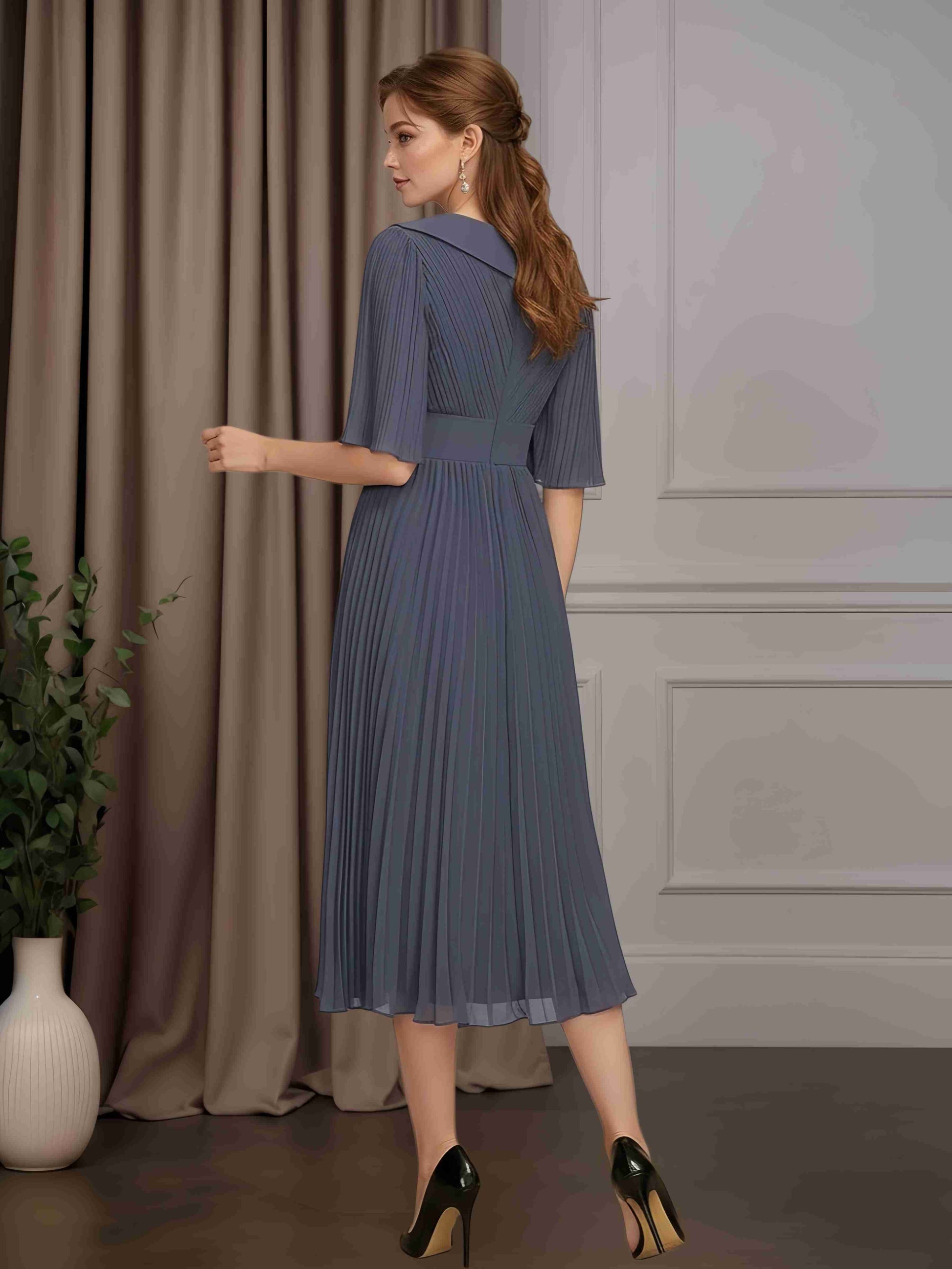 A-Line/Princess V-Neck Short Sleeves Tea-Length Chiffon Mother of the –