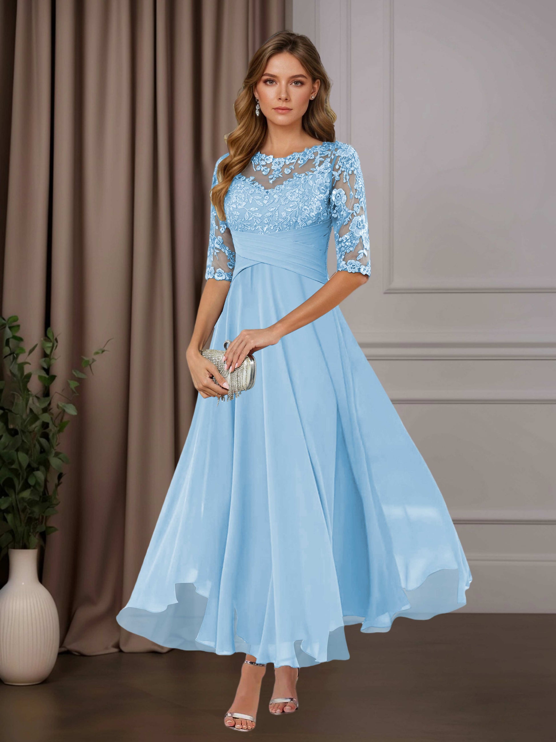 Free Shipping A-Line Scoop Neck Chiffon Mother of the Bride Dress Tea –