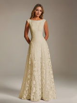 Free Shipping A-Line Scoop Neck Sleeveless Floral Lace Bridesmaid Dresses Floor Length