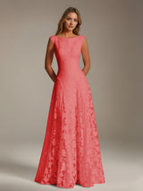 Free Shipping A-Line Scoop Neck Sleeveless Floral Lace Bridesmaid Dresses Floor Length