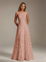 Free Shipping A-Line Scoop Neck Sleeveless Floral Lace Bridesmaid Dresses Floor Length