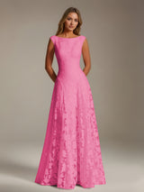 Free Shipping A-Line Scoop Neck Sleeveless Floral Lace Bridesmaid Dresses Floor Length