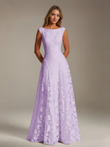 Free Shipping A-Line Scoop Neck Sleeveless Floral Lace Bridesmaid Dresses Floor Length