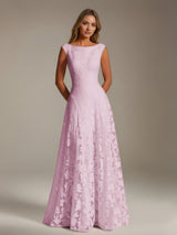 Free Shipping A-Line Scoop Neck Sleeveless Floral Lace Bridesmaid Dresses Floor Length