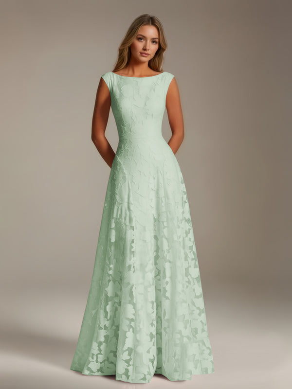 Mint Green Free Shipping A-Line Scoop Neck Sleeveless Floral Lace Bridesmaid Dresses Floor Length