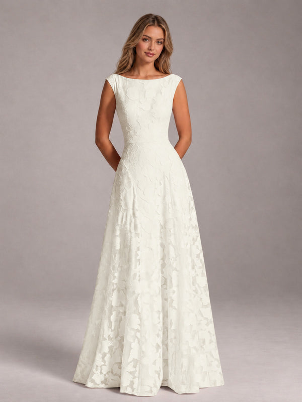 Ivory A-Line Scoop Neck Sleeveless Floral Lace Floor Length Bridesmaid Dress