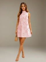 Free Shipping A-Line Sleeveless High-Neck Mini Formal Dress with 3D Floral Details