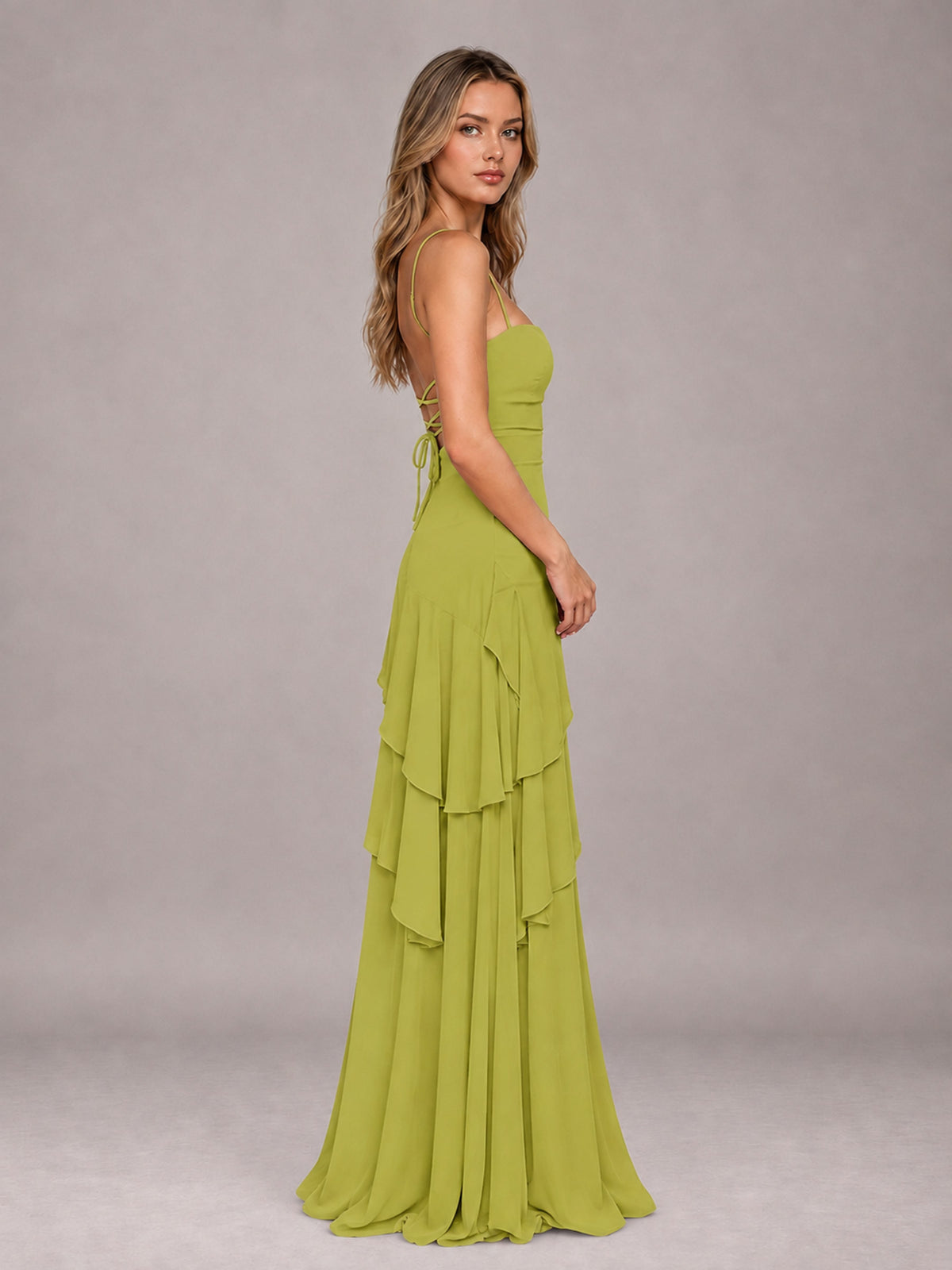 Chartreuse A-Line Spaghetti Strap Chiffon Floor Length Bridesmaid Dress